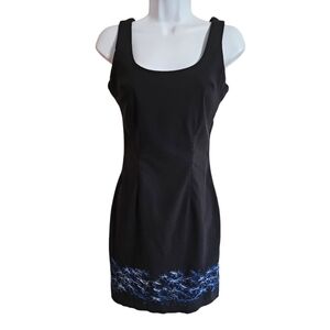 Express World Grand Size 1or 2 Elegant Black Mini Y2K Dress w/ Blue Embroidery